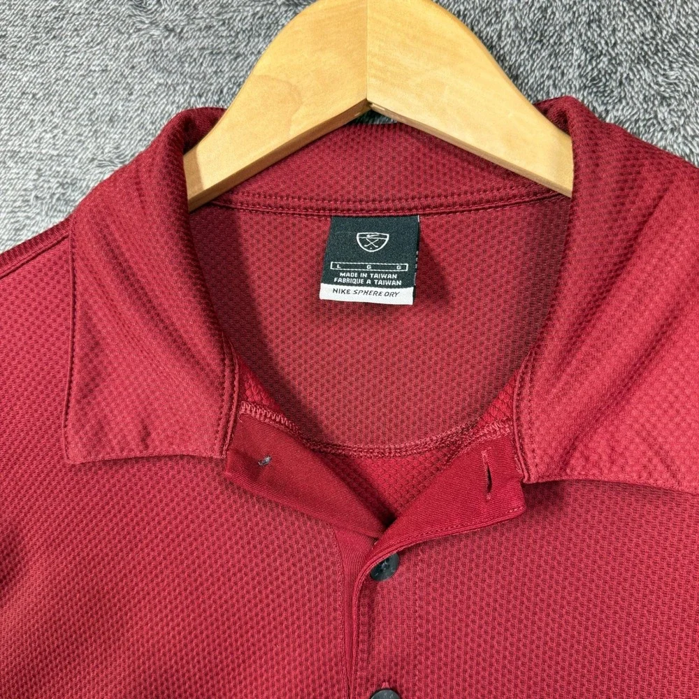 Nike Golf Polo Shirt Sphere Dry Mens L Long Sleeve Burgundy Red Textured L